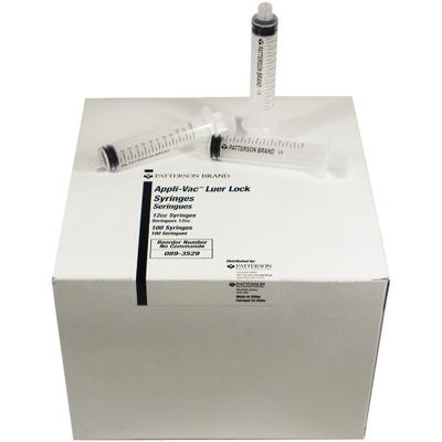 Patterson® Endodontic Luer Lock-Type Syringes, 12 cc, Disposable, Polypropylene, 100/Pkg