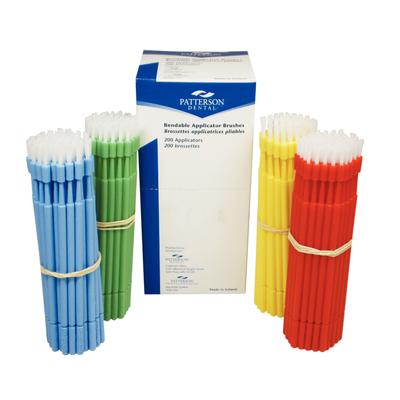 Patterson® Bendable Applicator Brushes, Fine Tip, Assorted Colors, 10 cm Handle, Disposable, 200/Pkg