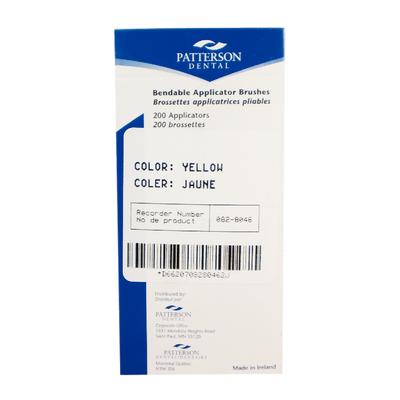 Patterson® Bendable Applicator Brushes, Fine (1.5 mm), Yellow, 10 cm Handle, Disposable, 200/Pkg