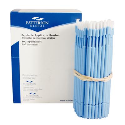 Patterson® Bendable Applicator Brushes, Fine Tip, Blue, 10 cm Handle, Disposable, 500/Pkg