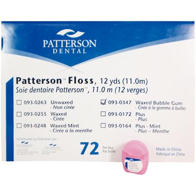 Patterson Dental Floss, Waxed, Bubble Gum, 12 yd, 72/Pkg