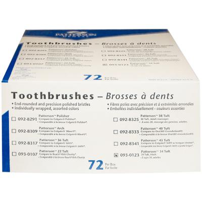 Patterson 34 Tuft Toothbrush, Soft Nylon Bristles, Arched Handle, Assorted Colors, 72/Pkg, 750407