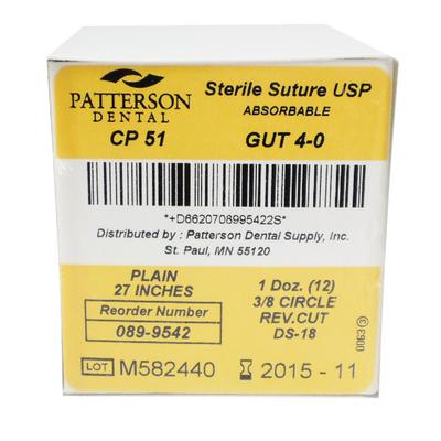 Patterson® Plain Gut Dental Surgical Absorbable Sutures, Size 4-0, DS18 / C-6, 3/8 Circle, Reverse Cutting, 27" Length, 12/Pkg