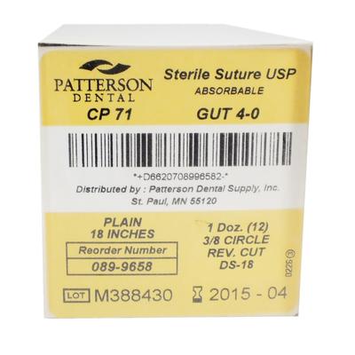 Patterson® Plain Gut Dental Surgical Absorbable Sutures, Size 4-0, DS18, 3/8 Circle, Reverse Cutting, Length 18", 12/Pkg