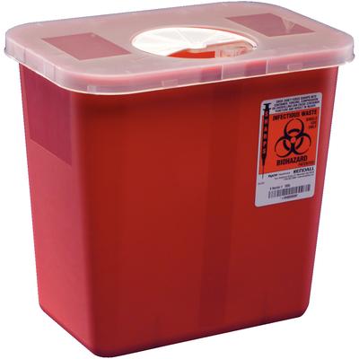 SharpSafety Sharps Container with Rotor Opening Lid, 2 Gallon, Red, 8970