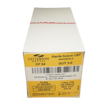 Patterson® Plain Gut Dental Surgical Absorbable Sutures, Size 3-0, DS18, 3/8 Circle, Reverse Cutting, 27" Length, 12/Pkg