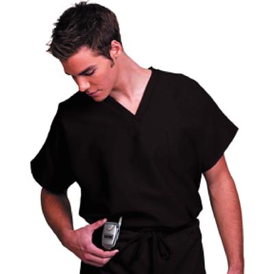 Fashion Seal Healthcare® Unisex Fashion Scrub Shirt, 65/35 Fashion Poplin®, V-Neck, 1 Pocket, Short Sleeve, Black, Extra Large