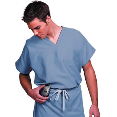 Fashion Seal Healthcare® Unisex Fashion Scrub Shirt, 65/35 Fashion Poplin®, V-Neck, Short Sleeve, Ciel Blue, Medium