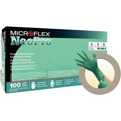 Microflex NeoPro Neoprene Exam Gloves, Powder Free, Latex Free, Non-Sterile, Textured, Green, Large, 100/Box, NPG-888L