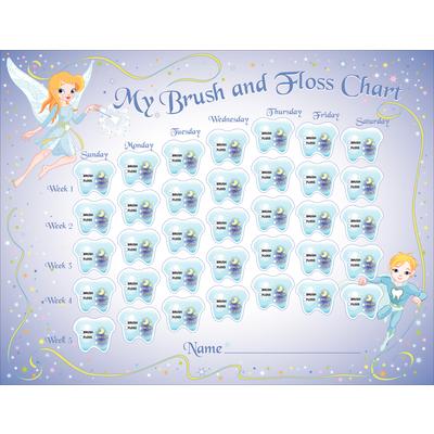 Brush and Floss Charts, 8-1/2" W x 11" H, 100/Pkg - Tooth Fairy Twins
