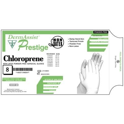DermAssist™ Prestige Chloroprene Surgical Gloves, Powder Free, Sterile, Size 8, White, 25 Pairs/Box, 134800