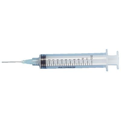 Patterson® Endodontic Irrigating Syringe with Side Vented Needle, 12 cc Luer Syringe, 23 Gauge, Disposable, Blue, 100/Pkg