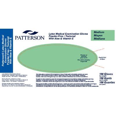 Patterson® Latex Exam Gloves with Aloe and Vitamin E, Powder Free, Non-Sterile, Medium, Textured, Beaded Cuff, 100/Box