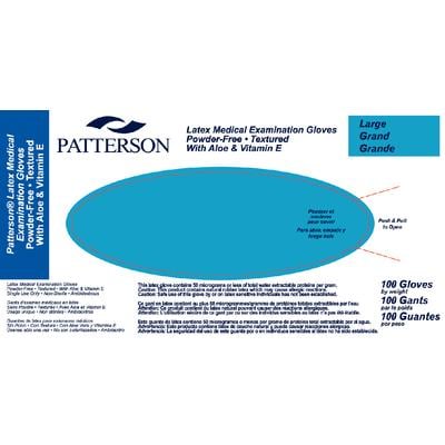 Patterson® Latex Exam Gloves with Aloe and Vitamin E, Powder Free, Non-Sterile, Large, 100/Box