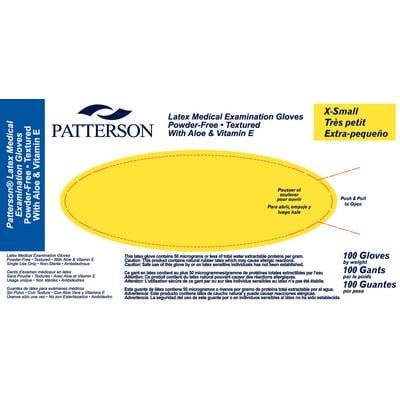 Patterson® Latex Exam Gloves with Aloe and Vitamin E, Powder Free, Non-Sterile, Extra Small, 100/Box