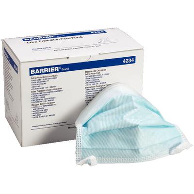 BARRIER® Extra Protection Face Masks, ASTM Level 1, Irritant Free, Blue, Tie-On, 50/Box, 6 Boxes/Case