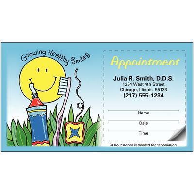 Sticker Appointment Card, Smiley Face, 3-1/2" W x 2" H, White, 500/Pkg