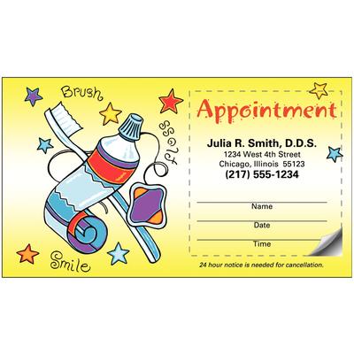 Sticker Appointment Card, Brushing Stars Design, 3-1/2" W x 2" H, 500/Pkg
