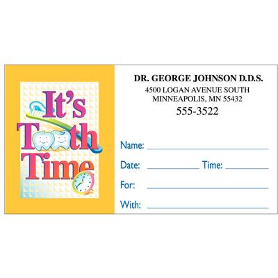 Appointment Card, 3-1/2" W x 2" H, Full Color, It's Tooth Time Design, 500/Pkg