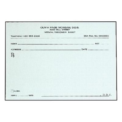 Alter-Proof Prescription Blanks, Personalized, 100 Sheets/Pad, 5 Pads/Pkg, 5-1/2" x 4-1/4", Blue Green Safety Paper