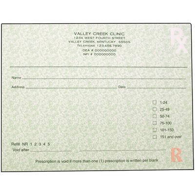 Kentucky Prescription Blanks, 1 Part, Personalized, 5-1/2" W x 4-1/4" H, 100 Sheets/Pad, 10 Pads/Pkg