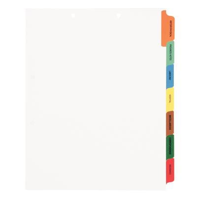 Patterson Office Supplies Seven-Tab Chart Divider Set, Side Tab, 8-1/2" W x 11" H with 1/2" Side Tab Extension, Assorted Colors, 30 Sets/Box
