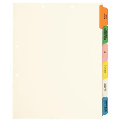 Patterson Office Supplies Six-Tab Chart Divider Set, Side-Tab, 8-1/2" W x 11" H with 1/2" Side Tab Extension, Assorted Colors, 50 Sets/Box