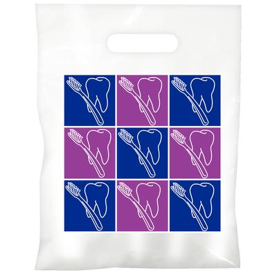 Patterson 2-Color Dental Supply Bags, Toothbrush and Squares, White, 7-1/2" W x 9" H, 100/Pkg