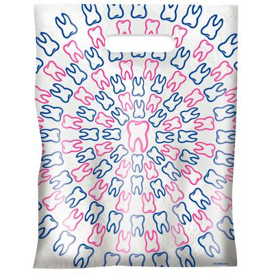 Dental Scatter Bags, Tie Dye Teeth Design, 7-1/2" W x 10" H, Clear, 100/Pkg