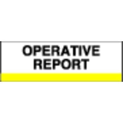 Patterson Office Supplies Index Tab, 1-1/4" W x 1-1/2" H, Operative Report, Yellow Stripe, 100/Pkg