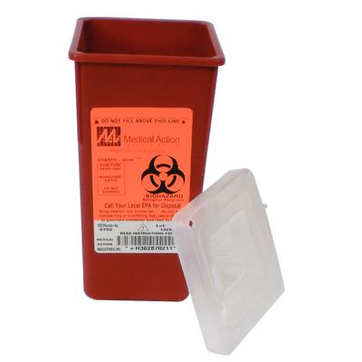 Medegen Stackable Sharps Container with Biohazard Symbol, Polypropylene, Red/Black, 1 Quart, 1/Pkg