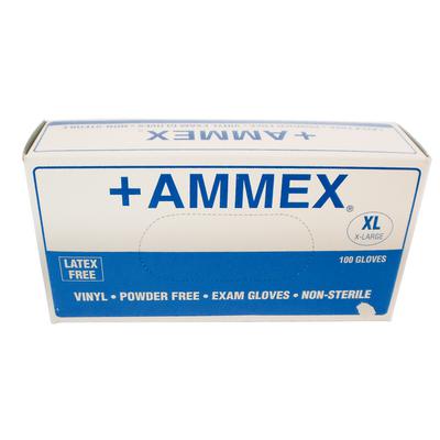 +Ammex Vinyl Exam Gloves, Powder Free, Non-Sterile, Extra Large, Clear, 100/Box