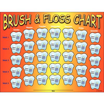 Brush and Floss Charts, Tooth-Shaped, 8-1/2" W x 11" H, Full Color, 100/Pkg