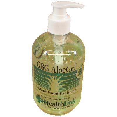 GBG AloeGel™ Instant Hand Sanitizer, 18 oz Pump Bottle, Clear Green, Moisturizing Gel