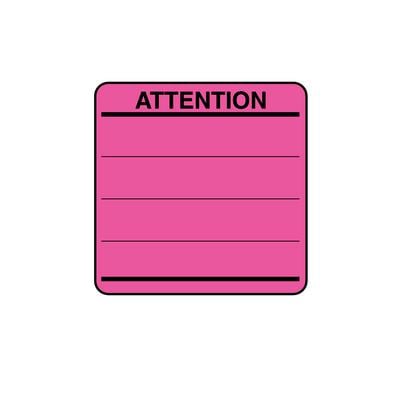 Patterson Chart Labels - DDS/MD - Attention, Fluorescent Pink, 2" W x 2" H, 500/Roll