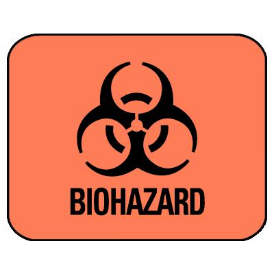 Biohazard Labels, 1-1/4" W x 1" H, Fluorescent Red, 500/Roll