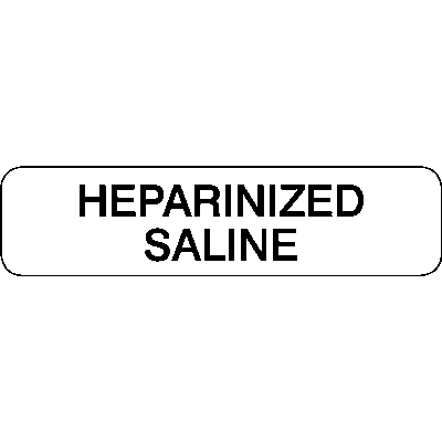 Syringe Label, 1-1/4" W x 5/16" H, Heparinized Saline, White, 500/Roll