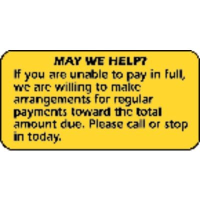 Collection/Billing Labels - May We Help?, Fluorescent Orange, 2" W x 1" H, 500/Roll