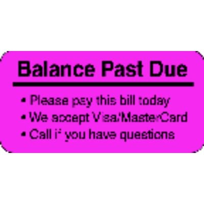 Collection/Billing Labels - Balance Past Due, Fluorescent Pink, 2" W x 1" H, 500/Roll