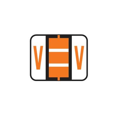 Smead® Alpha-Z™ BCCR/BCCS Compatible Roll Label, 1-1/4" W x 1" H, Letter V, Dark Orange, 500/Roll