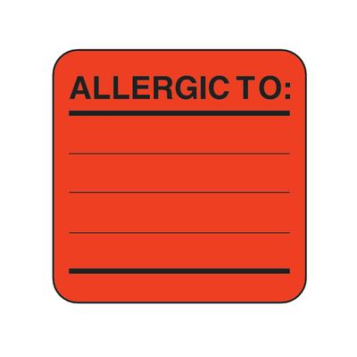 Chart Labels - DDS/MD - Allergic To, Fluorescent Red, 2" W x 2" H, 500/Roll