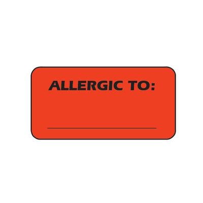 Chart Labels - DDS/MD - Allergic To, Fluorescent Red, 2" W x 1" H, 500/Roll