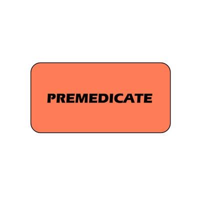 Chart Labels - DDS/MD - Premedicate, Fluorescent Red, 2" W x 1" H, 500/Roll