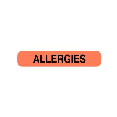 Chart Labels - DDS/MD - Allergies, Fluorescent Red, 2" W x 3/8" H, 500/Roll