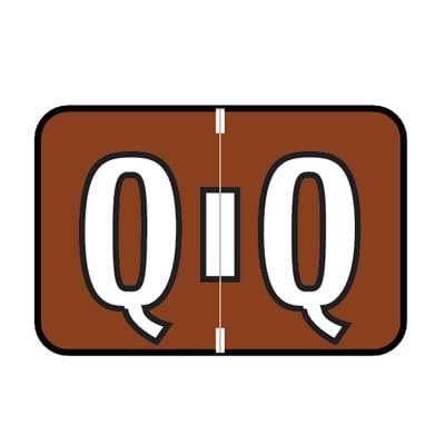 Jewel Tone™ Alpha Label, Individual Roll Letter Q, 1-1/2" W x 1" H, Brown, 500/Roll