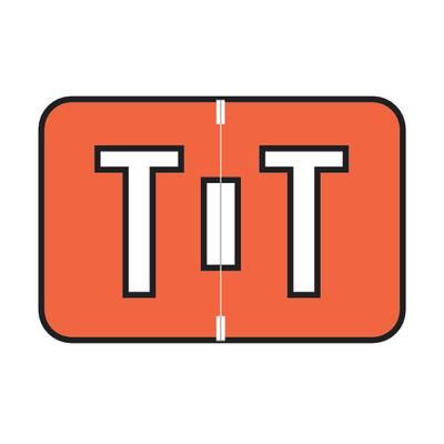 Jewel Tone™ Alpha Label, Individual Roll Letter T, 1-1/2" W x 1" H, Orange, 500/Roll