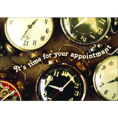 Reminder Postcards (DDS/MD) Personalized, Clocks Design, 6" W x 4-1/4" H, Full Color, 100/Pkg