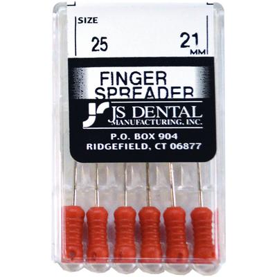 JS Dental Finger Spreaders, Stainless Steel, ISO Color-Coded Plastic Handle, 21 mm, Size 25, 6/Pkg
