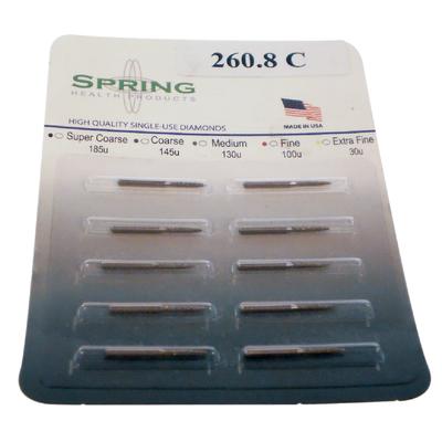 Spring Disposable Diamond Bur, Regular FG, Coarse, Green Ring, Flame Shape, #862, 1.2 mm Diameter, 8 mm Length, 10/Pkg