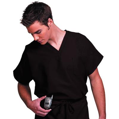 Fashion Seal Healthcare® Unisex Fashion Scrub Shirt, 65/35 Fashion Poplin®, V-Neck, Short Sleeve, Black, 2XL